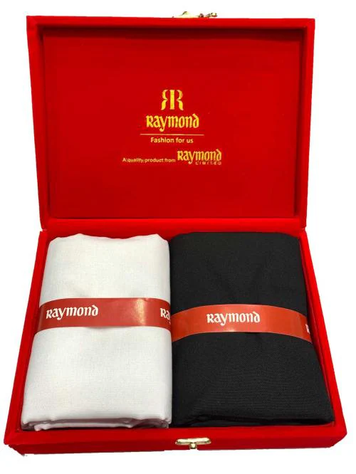 Raymond Polycotton Solid White Shirt & Trouser Fabric in Velvet Box Packing (Shirt-2.30 m, Pant-1.20 m)