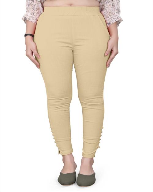 MANIX Women's Cotton Stretchable Pants With Both Side Pockets (Cream) - Size: 2X-Large