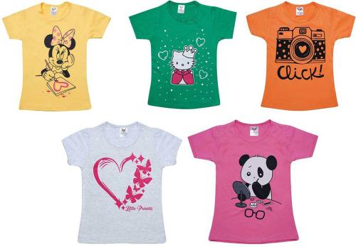 HYBORN Girls Multicolor Printed Cotton Jersey Pack Of 5 T-shirt (4-5Y)
