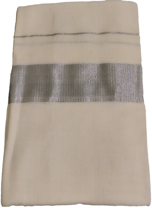SILVER BORDER MEN'S DHOTI (OFF-WHITE) - 4METER