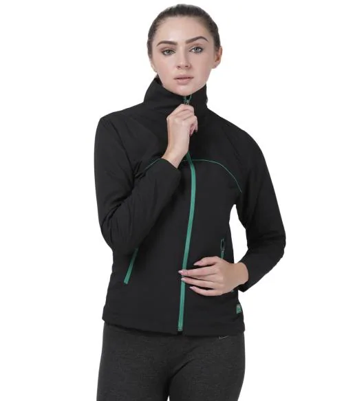 Plutus Women Black Solid Polyester Sports Jacket