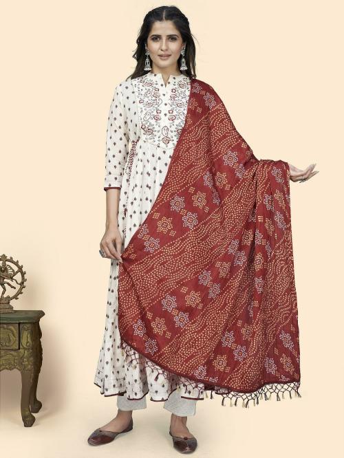 Vbuyz Women'S Silk Maroon Bandhani Print Dupatta