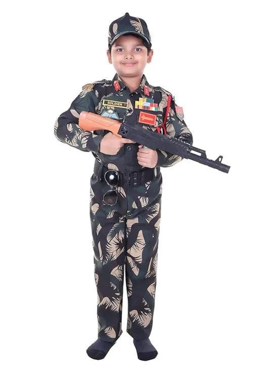 RAJ FANCY DRESSES Army Dress for Kids, Indian Military Soldier, Jungle Print Full (5 - 6 Years)