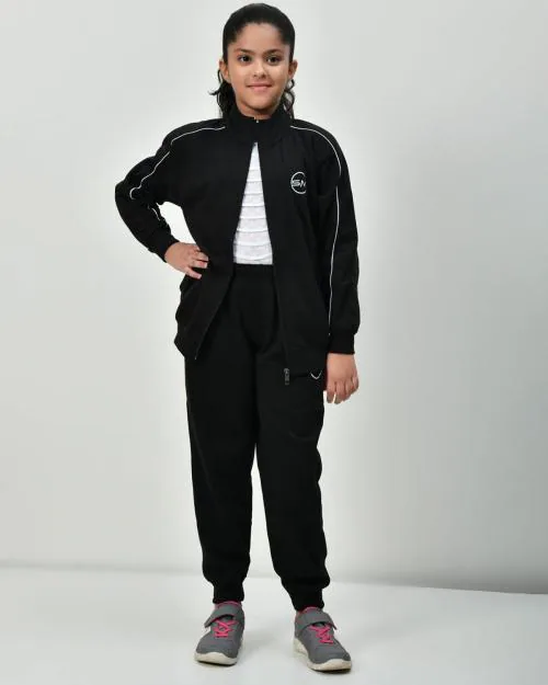 SMSHOPMORE Girls Polo Collar Track Suit, Comfortable and Relaxed Fit, Full Sleeve Jacket and Pyjamas for Sleepwear, Loungewear, Home wear, Yoga or just a Casual wear