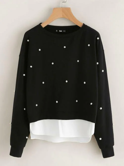 Fabrange Pearl Black Casual Sweatshirt