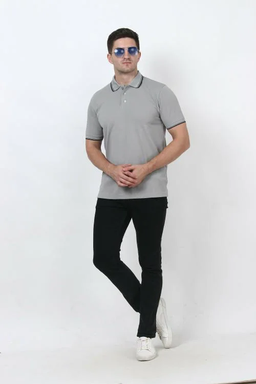 Forest Club Dull Drifit Matty Light Grey Polo T-shirt With Black Tipping, Size - S (36)