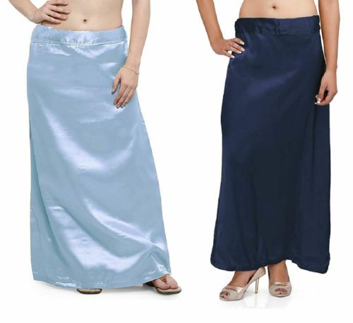 Guddan Ice Blue & Navy Satin Petticoat Combo (Free Size)