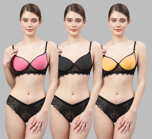 In-Curve Women's Pink,Black,Brown Net Bra Panty Set for Lingerie Set Undergarments/Nightwear/Hot & Seexy for Couples Honeymoon Set/First Night/Anniversary