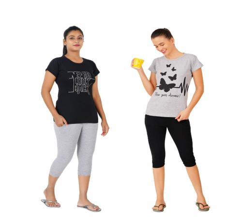 Jocker Women Plain Cotton Pack Of 2 Capri Set