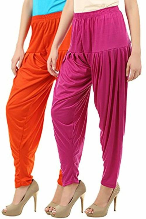 Buy That Trendz Women Multicolor Solid Cotton Viscose Lycra Patiala Pants (Pack of 2)