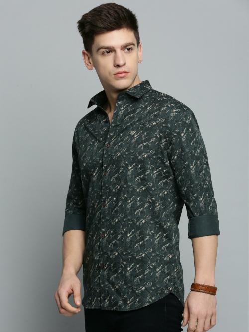 SHOW OFF Men's Olive Printed Cotton Shirts