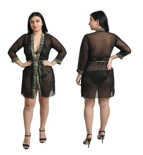 GWACHI Women Green Printed Net, Satin Pack of 2 Lingerie Set