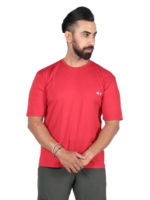 VIBRANCE Cotton Lycra Oversized & Baggy Fit Round Neck Half Sleeve T-Shirt with Stylish & Aesthetic Back Graphic Print Incomplete - Red (L)