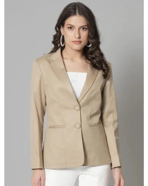 Mans Fab Solid Single Breasted Formal Women Blazer ( Beige - XXL )