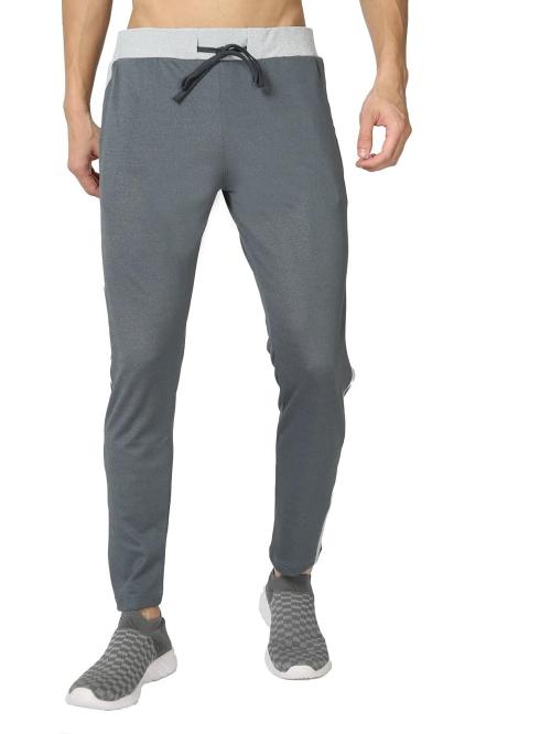 ROBOSKIN Charles Track Pant for Men with Zip Pockets 4 Way Lycra Track Pant (XL, Dark Grey)
