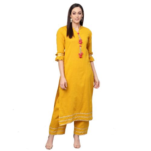 Idalia Mustard Solid Kurta With Palazzo Pants