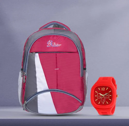 blubags Bags 36 liters Red Backpack & Square Red Analogue Watch School Bag (Red, 36 L)