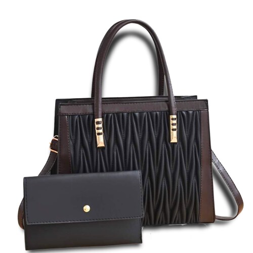 Vismiintrend Leather Quilted Tote Bag with Matching Color Wallet for Women | Casual | Formal | Work Bag | Sling | Top Handle | Shoulder | Handbag | Gift for Women | Diwali Gifts for Women - Black