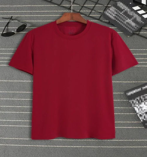 Powermerc Trendy Solid Men Maroon Tees