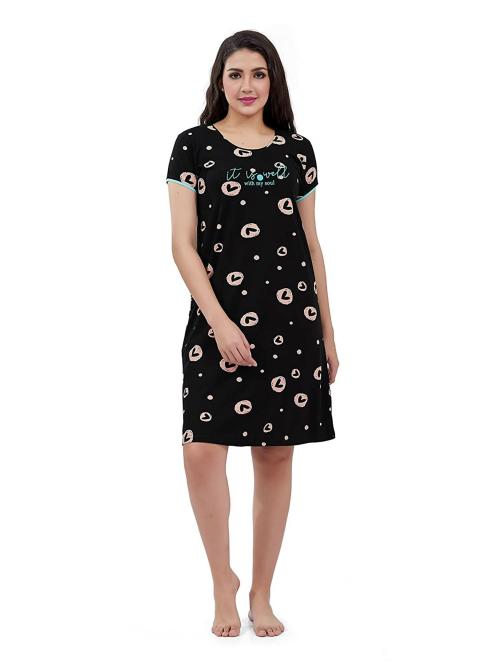 SCKIRASA Women Black Printed Cotton Nighty - 2XL