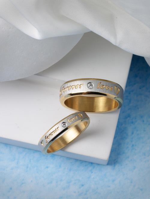 Scintillare by Sukkhi Two Toned Love Forever Promise Couple Rings for Lovers Wedding Engagement Gift Valentine Jewellery Sets for Men and Women |Rings for Girls|Valentines Day Gifts|CR106603