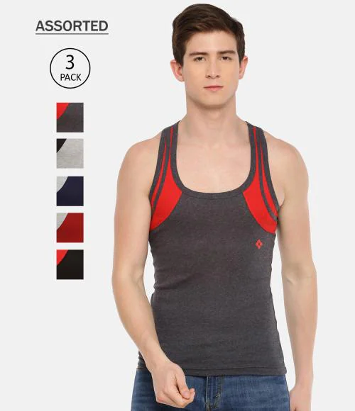Dollar Bigboss Men's Assorted Pack of 3 BB18 Solid Gym Vest
