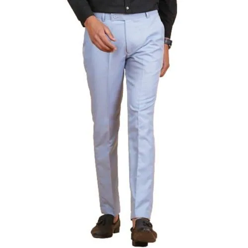 QVERR Men's Slim Fit Light Blue Polycotton Expandable Waist Formal Trouser Pant for Office Party and Casual Wear