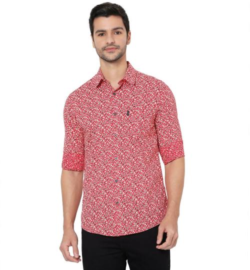 Mufti Men's Slim Fit Floral Print Urban Casual Shirt In Cotton