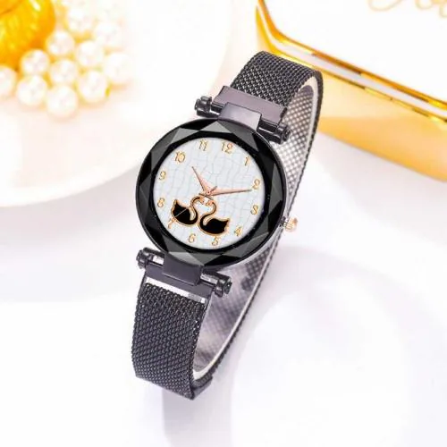 ILOZ Luxury New Classic Women Fashion Duck Design Dial Black Magnetic Chain Strap Analog Watch - For Girls