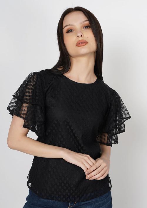 Taggd Women Navy Blue Half Frill Sleeves Top Western Solid Top Top for Women l Top for Girls l Girls Top l Western Top l Party Wear Top l Top for Office, Birthday Party