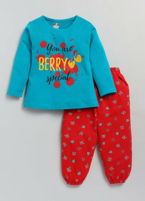 Cutopies Baby Girl Rama Green Full Sleeve Printed Tshirt and Pant Set (Pack of 1)