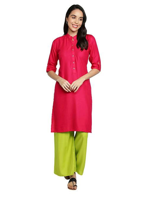 Fabclub Women Pink Rayon Solid Kurti (XXXL)