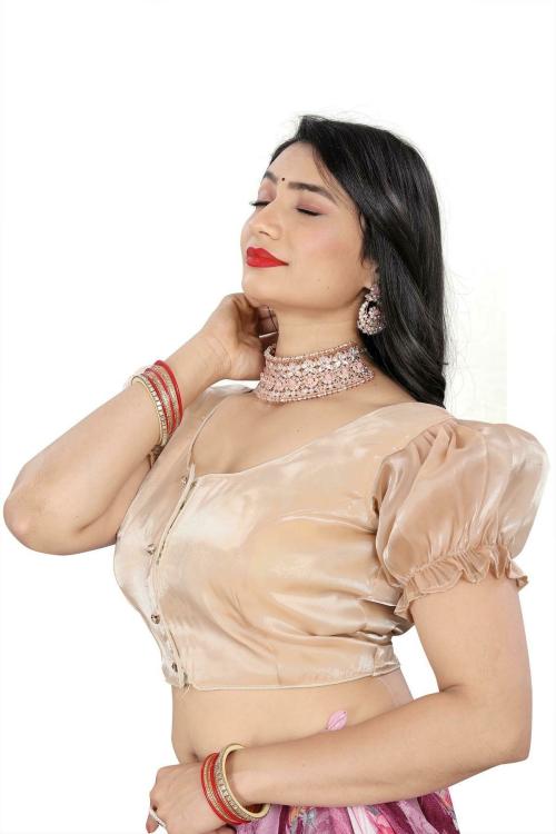 Reeta Fashion Golden Heavy Soft Organza Short Puff Sleeves Readymade Blouse