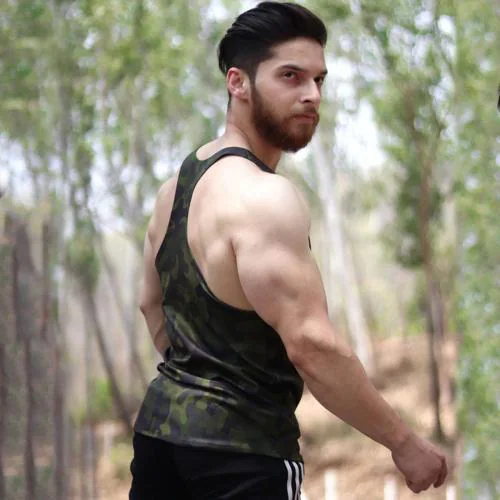 HotButton Men's Camouflage Army Designer Sports Gym Vest Modern Fit Gymwear Stringer Size L