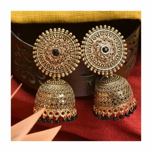Antico Traditional Festive Black Color Oxidized Big Jhumka Earrings for Girls