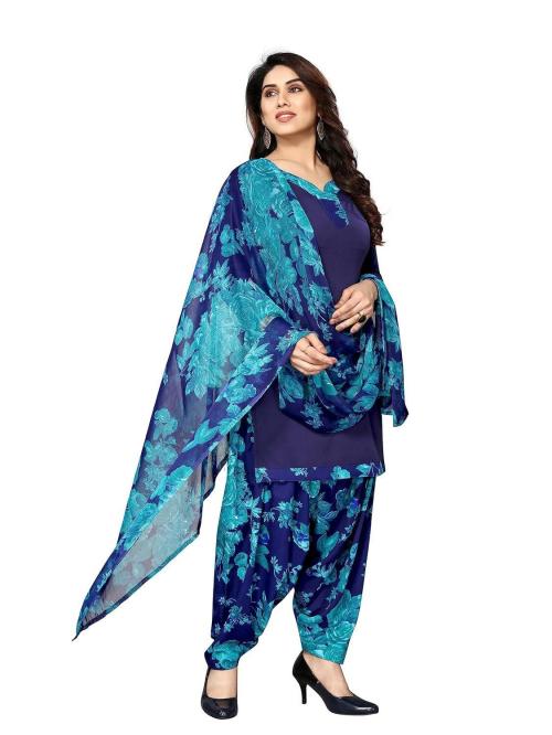 Sidhidata Women's Women's Crepe Printed Patiyala Salwar Suit Dress Material Suit Blue