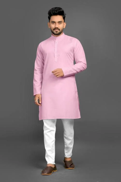 Imago Pink Men's Cotton Blend Straight Kurta