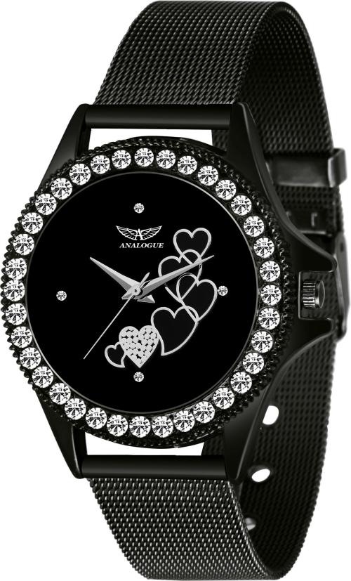 Analogue Analog Black Dial Black Strap Watch For Women (Ang-993)
