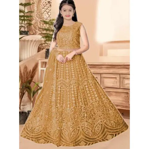 Vushia Kids lehenga choli Simran lehenga choli Cream lehenga for girls Traditional Indian wear Festive dress for kids Girls' party outfit Embroidered lehenga Kids' ethnic fashion fashion (1 SET) (CREAM) (4-5Y)