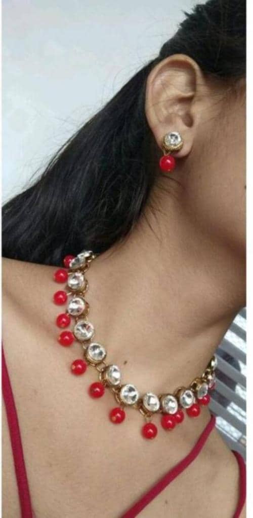 Buy Hs fatio Gold Plated Alloy Earring and Necklace Set (Red) Online at