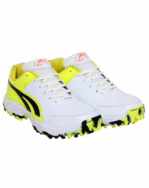 Zigaro Hub-D White Yellow Cricket Shoes For Men