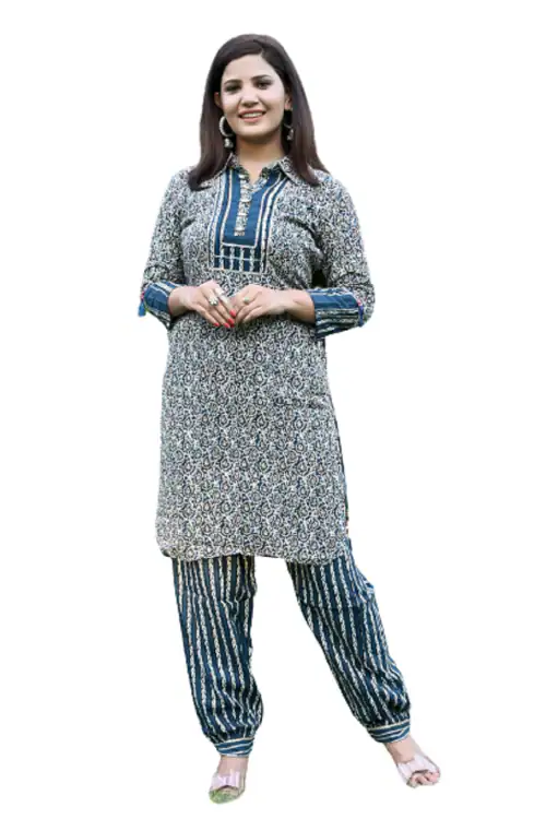 Nikhar Fashions Beautiful Blue Straight Apple cut Kurti for Women Riyon Silk kurti with Pant