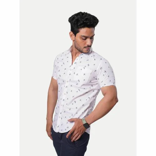 Rad Prix Men White Bird print Half Sleeve shirt