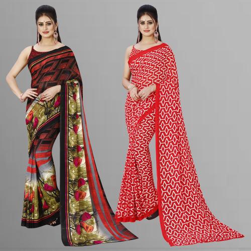 Anand Women Multicolor6 Self Design Pattern Georgette Pack of 2 Saree With Blouse