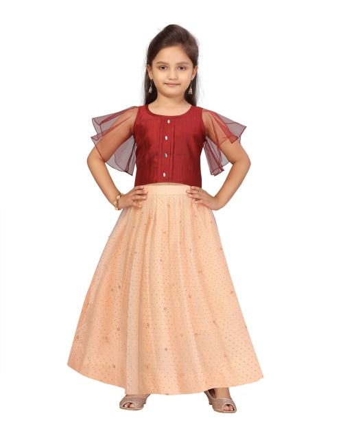 Aarika Girls Maroon-Peach Colour Lehenga Choli