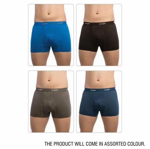 VIP Men's Assorted Punch Plain Cotton Pack of 4 Trunk