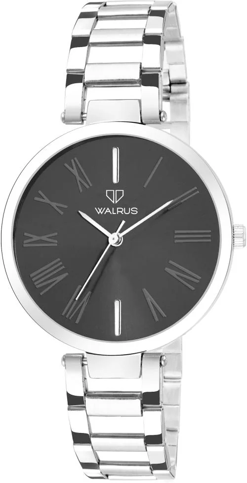 Walrus Analog Black Dial Silver Strap Watch For Women