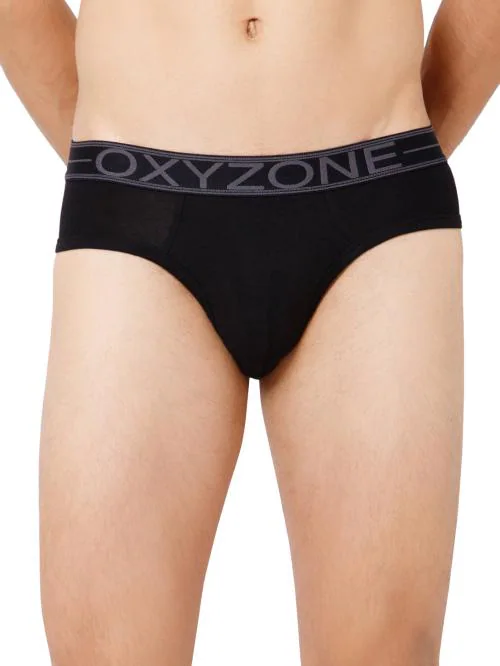 OXYZONE Men's Super Comfort Cotton Solid Brief with Ultrasoft & Durable Waistband | Super Stretch | Non deforming Men's Inner wear (Black) (Pack of 1)