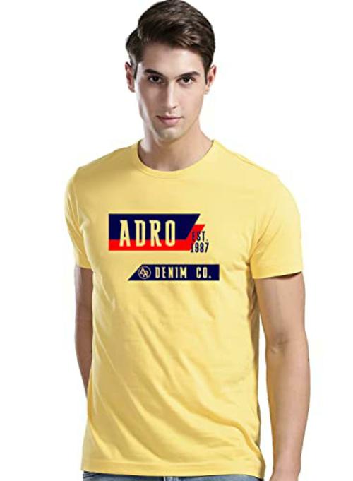 Buy ADRO Men Light Yellow Graphic Printed Cotton T-Shirt (XXL) Online ...