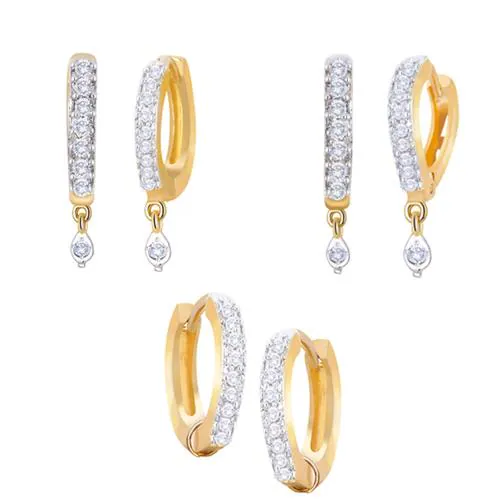 Zeneme Jewellery Gold Plated American Diamond Studded Stylish Fancy Huggies Style Hinged Hoop Earring Jewellery For Women and Girls